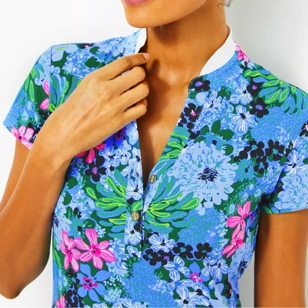 Brand New Lilly Pulitzer UPF 50+ Luxletic Frida Polo in Multi Soiree All Day, XL - Picture 2 of 6